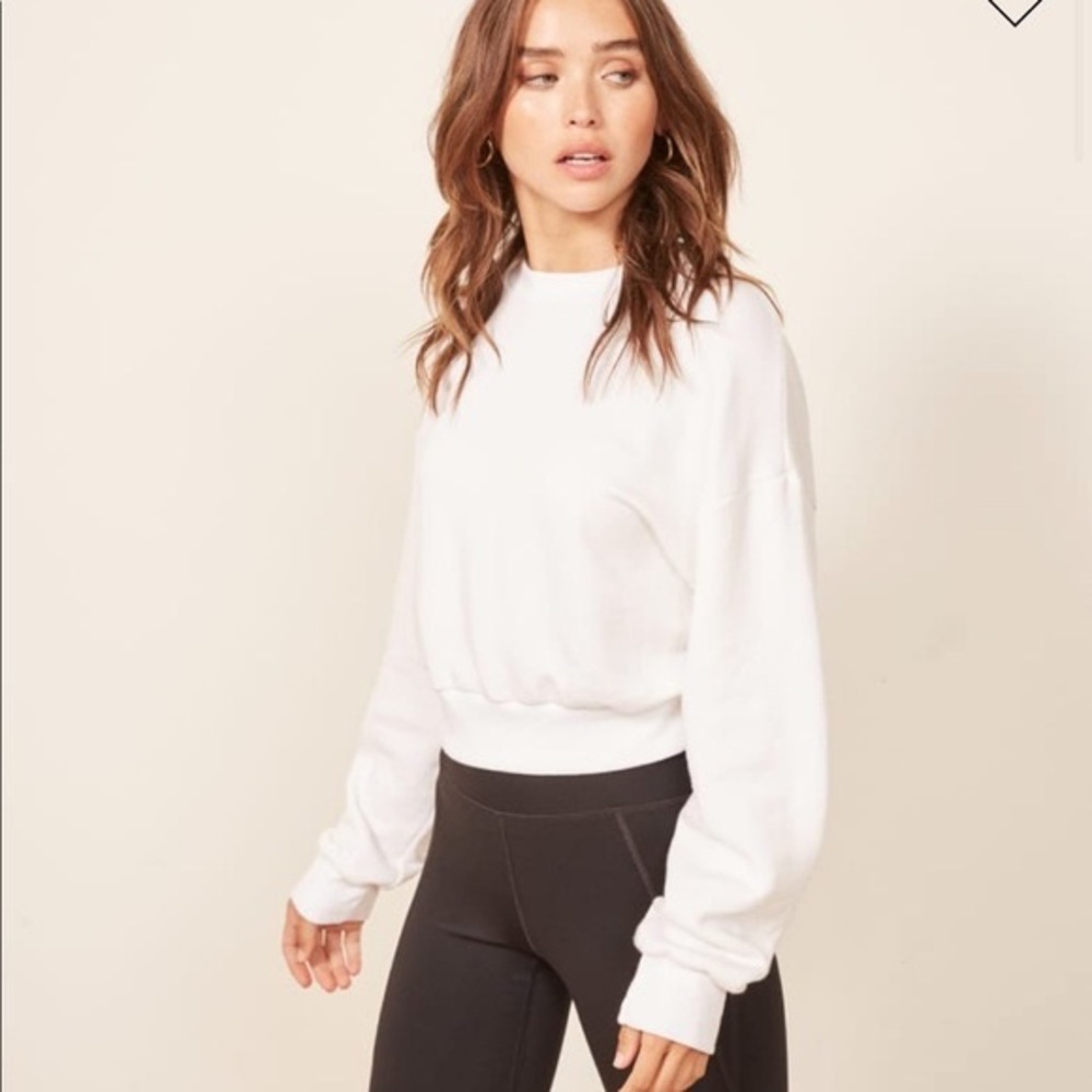 Reformation White Hunter Cropped Sweatshirt
